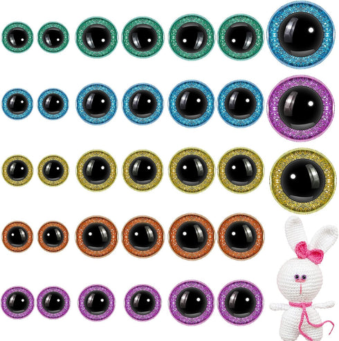 150 Pcs Large Safety Eyes for Crochet Amigurumi Safety Eyes 12/16/20 mm Glitter Stuffed Animal Eyeball Colorful Crochet Accessories for Puppet Bea...