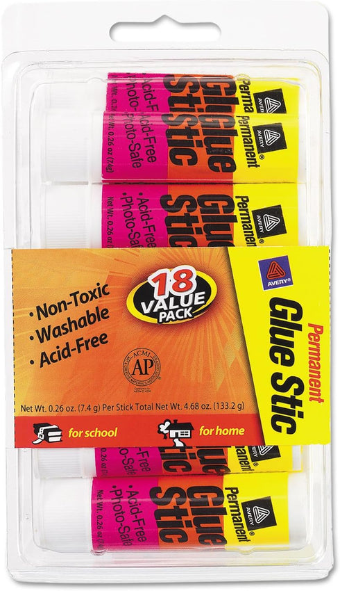 Avery 98089 Glue Sticks, Permanent, .26 oz, Value Pack, 18/PK, Clear...