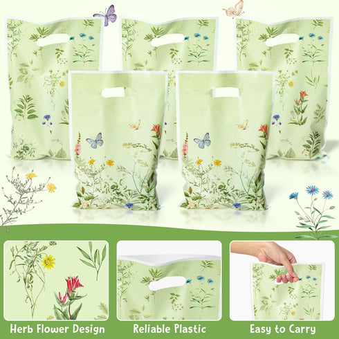 Herb Flower Party Favor Bags - 50Pcs Plastic Herb Wildflowers Candy Treat Gift Bag with Handles Rustic Farmhouse Floral Snack Goodie Bags Wedding ...