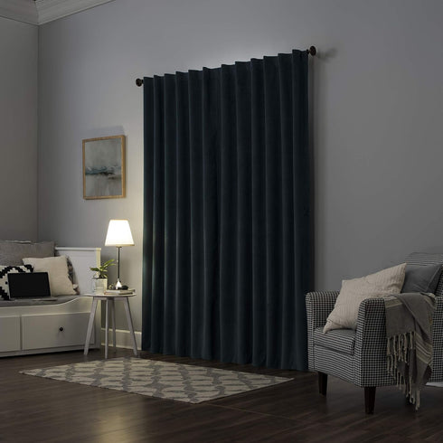 Sun Zero Hampshire Velvet Noise Reducing Thermal Extreme Total Blackout Back Tab Curtain Panel, 50" x 96", Teal...