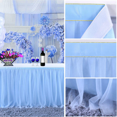 Baby Blue Table Skirt for Baby Shower Boy 6ft Light Blue Tulle Tutu Table Cloth for Elephant Birthday Party Ocean Baby Shark Gender Reveal Wedding...