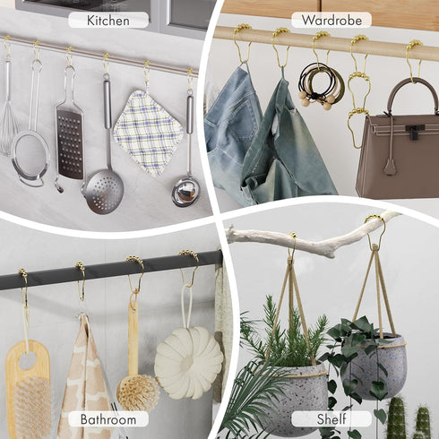 Gold Shower Curtain Hooks, Amazer Shower Curtain Rings Hooks, 12 Pcs Stainless Steel Shower Hooks for Shower Curtain, Rust Proof Shower Curtain Ho...