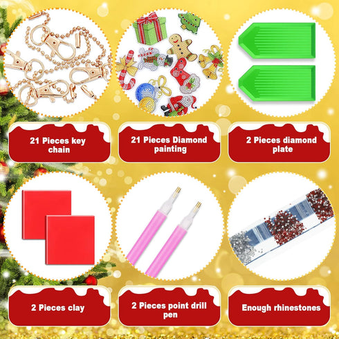 Junkin 26 Pcs Diamond Art Christmas Ornaments 5D DIY Christmas Diamond Painting Keychains Kits Xmas Hanging Painting Kit Snowman Santa Art Pendant...