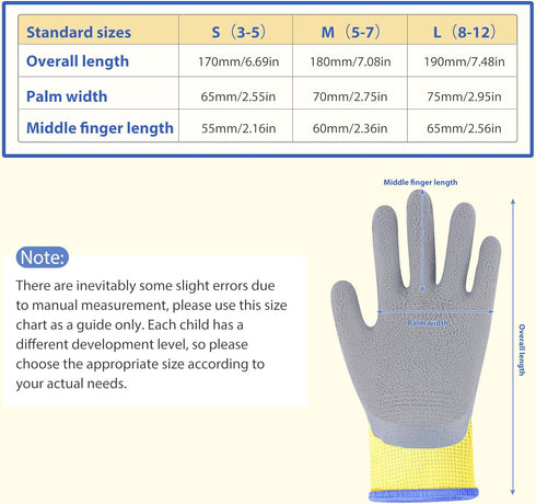 Kids Gardening Gloves, 3 Pair Toddler Gardening Gloves, Rubber Non-Slip Safety Work Gloves for Kids, Youth, Garden, Fishing, Cycling and Gardening...