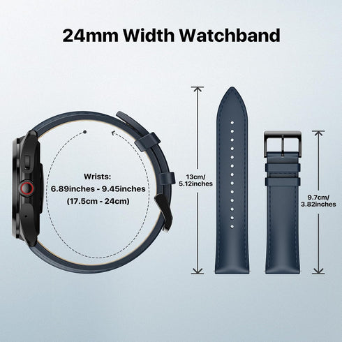 Ticwatch Pro 5 Smartwatch Band Replacement 24mm Width Leather Watch Strap Quick Release Genuine Watch Band Only for Pro 5 Watch, Smart Casual Blue...