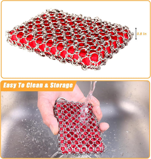 Cast Iron Scrubber, Skillet Chainmail Scrubber for Cast Iron Pan - Chain Mail Scrubber Cast Iron Sponge - Metal Scrubber Cast Iron Skillet Cleaner...