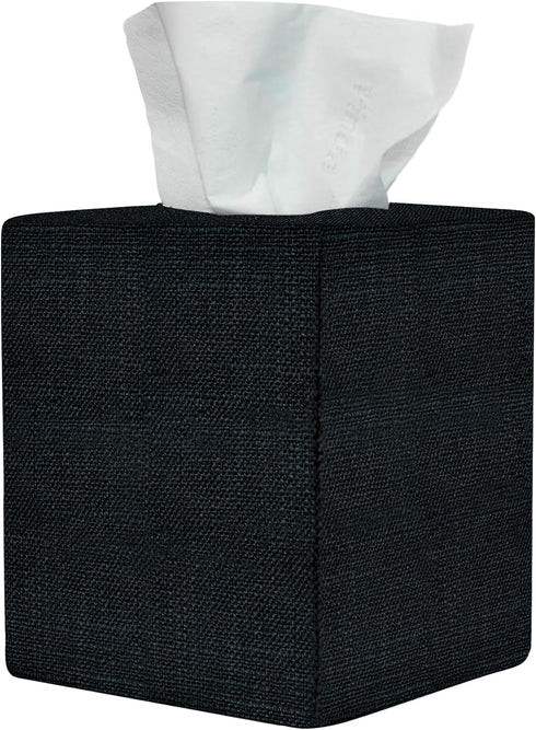 Black Tissue Box Cover, Cute Linen Fabric Decorative Square Tissue Box Holder/Organizer for Bathroom Vanity Countertop/Office/Nightstand/Desk...