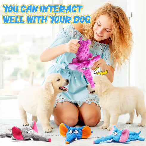 4 Pack Squeaky Dog Toys, Dog Toys for Aggressive Chewers, Tough Plush Dog Toys for Large Dogs, Wrinkly Interactive Puppy Toys for Small and Medium...
