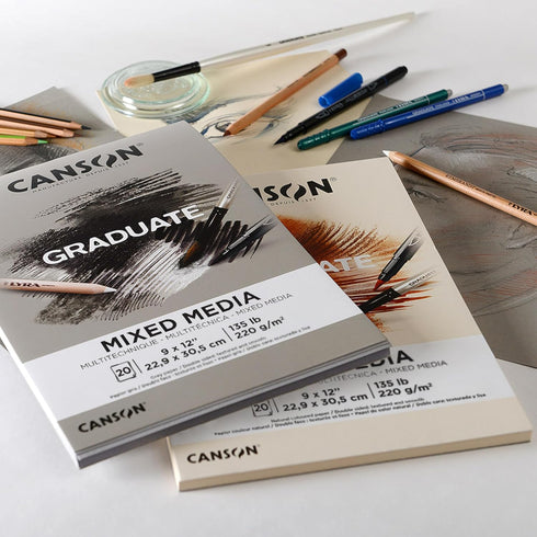 Canson Graduate Natural Mixed Media Pad, Foldover, 9x12 inch, 20 Sheets | Artist Paper for Adults and Students - Watercolors, Mixed Media, Markers...