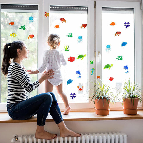 20 Pieces Sea Animals Thick Gel Clings Ocean Window Gel Clings Decals Stickers for Toddlers Kids Adults Home Airplane Classroom Nursery Sea Animal...