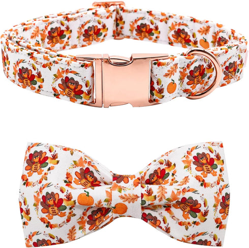 Dog Collar - Thanksgiving Turkey Dog Collar Gift Soft Bow Collar Adjustable Metal Buckle Dog Collar for Medium Dogs...