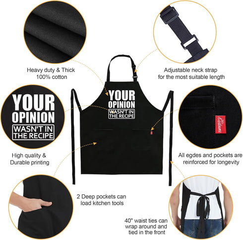 Grill Aprons for Men Funny - Your Opinion Wasn’t in the Recipe - Men’s Kitchen Chef Cooking Grilling BBQ Apron with 2 Pockets - Birthday Fathers D...
