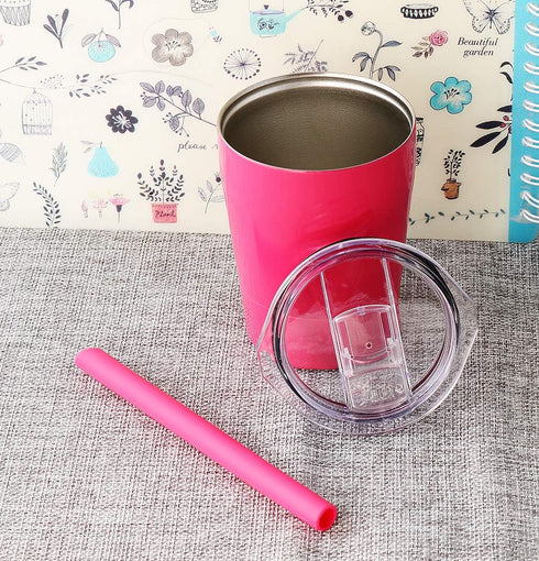 Kids Stainless Steel Cup Lovely Small Rambler Tumbler with Lid and Silicone Straw, 8.5 OZ (1, Rose Red)...