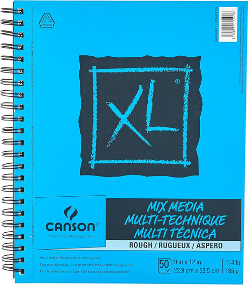 Canson XL Series Mixed Media Pad, Rough Texture, Side Wire, 9x12 inches, 50 Sheets – Heavyweight Art Paper for Watercolor, Gouache, Marker, Painti...