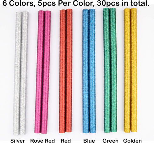 BATDIYOW Mini Glitter Glue Gun Sticks Colored 30 PCS 6 Colors 0.27 in x 4 in Compatible with Most Glue Guns...