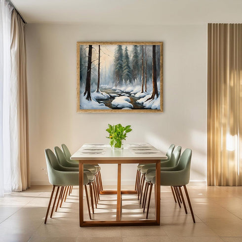 Posterizer 1 pcs-snowy jungle in winter in oil painting style-1-Landscape & Nature Art-GIft for Men Women Teens-Living Room Bedroom Decor- unframe...