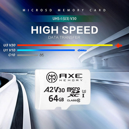 AXE MEMORY 64GB Micro SD Card 4K Ultra Full HD Video Premium Speed MicroSDXC Up to 100MB/S A2 V30 UHS-I U3, with SD Adapter...