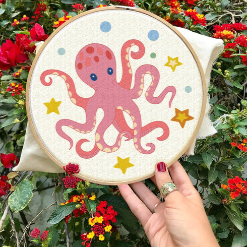 INFUNLY 4 Sets Embroidery Kit for Beginners with Sea Animals Pattern DIY Embroidery Kit for Adults Ocean Embroidery Art Kit Turtles/Seahorses/Octo...
