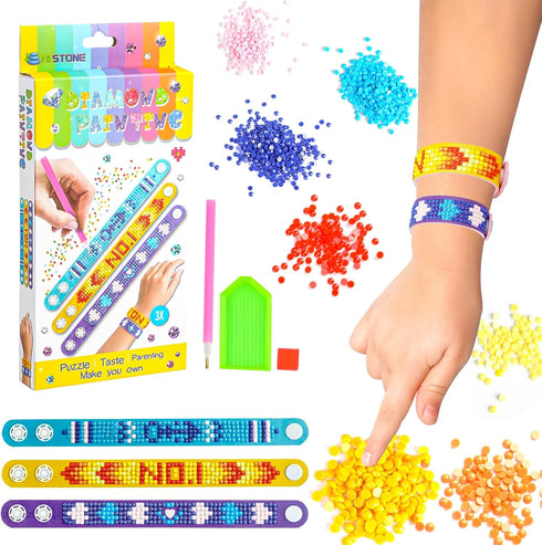 JOFONY 3 PCS Diamond Art Bracelet Kit,Diamond Painting Jewelry Art Bracelet Making Your Own Kit for Girls Kids Gem DIY EVA Bracelet Making Gifts f...