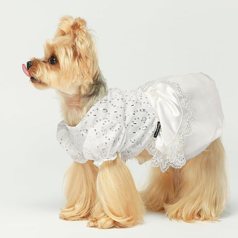 Fitwarm Fancy Dog Tutu Dress, Sparkly Sequin Dog Clothes for Small Dogs Girl, Formal Pet Wedding Attire, Cat Bridal Outfit, Pearl White, Small...