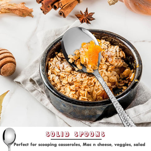 Hammered Serving Spoons, E-far 8-Piece Metal Serving Utensils Set - Solid Spoon x 4, Slotted Spoon x 4, Stainless Steel Hostess Tablespoons Set Se...