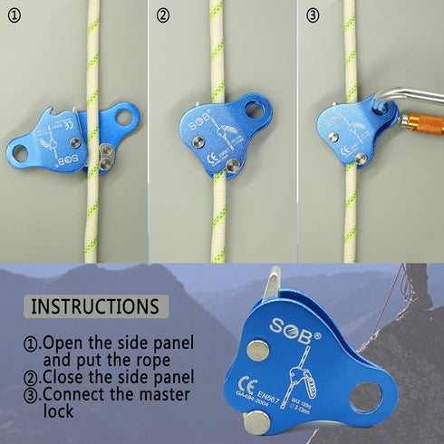 SOB Climbing Fall Protection Belay Device Ascender Protect Aluminum Magnesium Alloy Climbing Ascent Rope Grip Clamp for Mountaineering Rock Climbi...