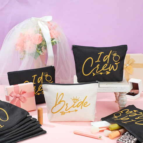 11 Pieces Wedding Makeup Bags Bridal Shower Cosmetic Bag Bachelorette Party Canvas Makeup Bags Bride I Do Crew Bridesmaid Proposal Gifts for Women...