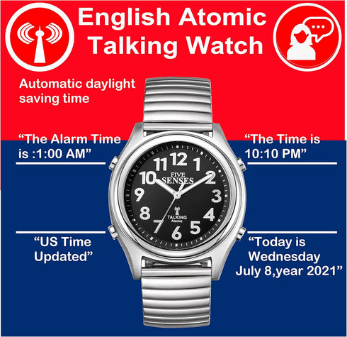 FIVE SENSES Atomic Talking Watch Seniors Men Women Loud Talking Sound Alarm for Visually Impaired...