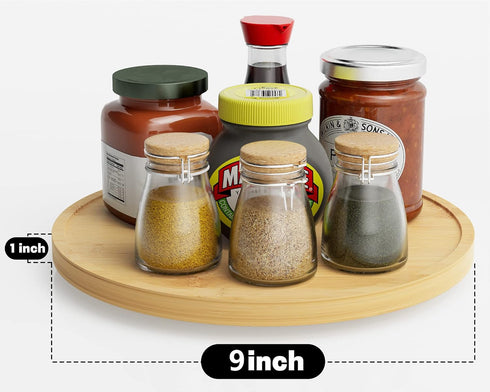Lazy Susan Organizer Homerays 9 Inch Non-Skid Bamboo Lazy Susan for Kitchen Rotating Spice Rack for Kitchen Cabinet, Wood Turntable for Kitchen Co...