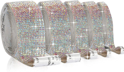 5 Rolls Self Adhesive Crystal Rhinestone Diamond Roll Ribbon Bling Gemstone Strips Sticker Rhinestone for Craft with 2 mm Rhinestone 4.5 Yards (Mu...