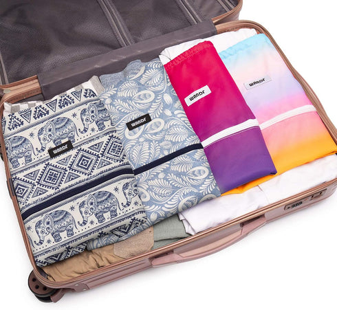 WANDF Drawstring Backpack String Bag Sackpack Cinch Water Resistant Nylon for Gym Shopping Sport Yoga (Light Blue Leaf with zipper)...