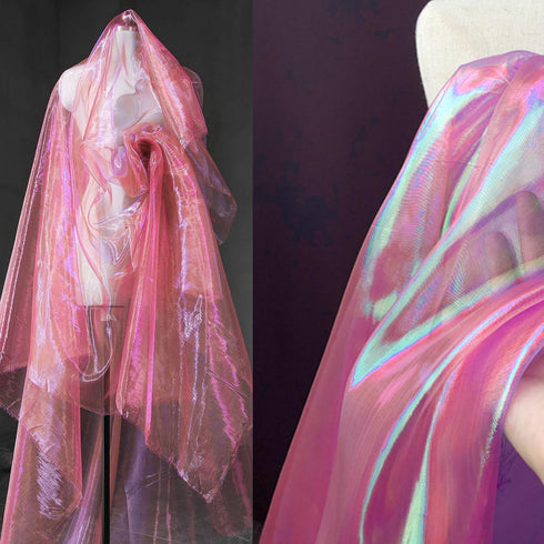 3 Yard Sheer Iridescent Organza Fabric, Magic Laser Holographic Gauze Fabric for Costume, Curtain, Shiny Photography Background, Party, DIY Suppli...