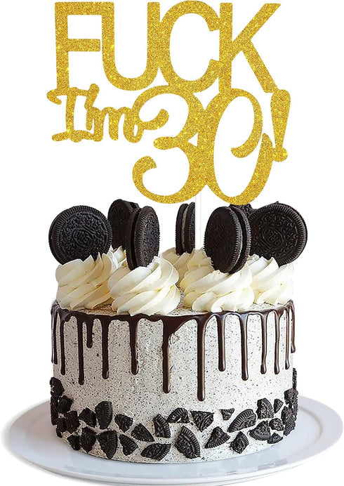 Funny Happy 30 Birthday Cake Topper - Gold Glitter Men 30th Birthday Cake Topper - 30th Cake Topper for Women Birthday Party Decoration...