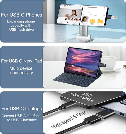 2 Pack USB 3.0 Female to USB C Male Adapters and 2 Pack USB C Female to USB A Male Charger Converter for Phones, Pad, Tablets, Laptops, MacBook, U...