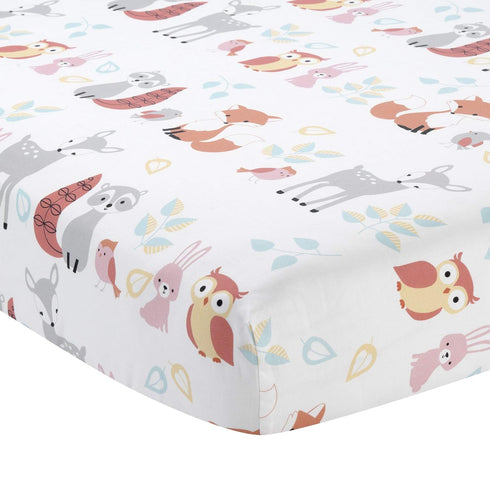 Lambs & Ivy Little Woodland Animals Fitted Crib Sheet, White...