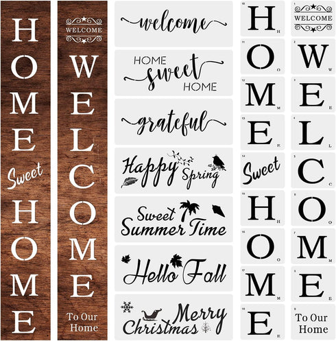 25PCS Reusable Template for Painting Wood, Large Welcome and Sweet Home Stencils Seasonal Stencils Farmhouse Stencils for Signs, Walls & Home Deco...