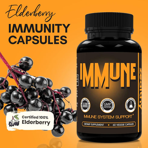 Immune Support Supplement, Elderberry Capsules with Vitamin D3, Vitamin C and Zinc for Immune Support, Immune Boosters for Adults...