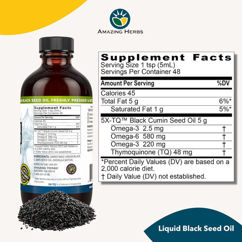Amazing Herbs Premium Black Seed Oil - Gluten Free, Non GMO, Cold Pressed Nigella Sativa Aids in Digestive Health, Immune Support, Brain Function ...
