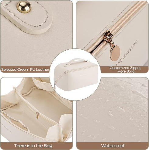 Makeup Bag Large Travel Cosmetic Bag Make up Bags with Compartments Waterproof PU Leather Travel Makeup Organizer and Storage Toiletry Bags for Tr...
