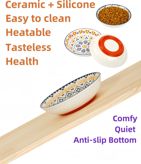 Nonslip Cat Bowls — Ceramic Cat Bowl Whisker Friendly Shallow Cat Food Dish Cute Flat Cat Bowl Wide Small Cat Feeding Bowls, 3PCS, Anti Whisker Fa...