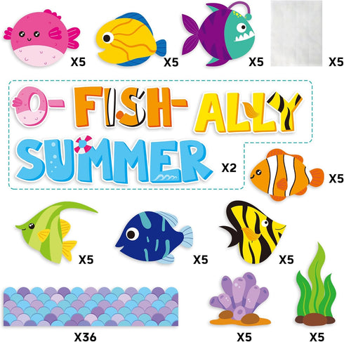 CY2SIDE 89PCS O-Fish-Ally Summer Cut-Outs Decor for Classroom Bulletin Board Border, Summer Tropical Fish Cut-Outs Trim Borders, School Summertime...