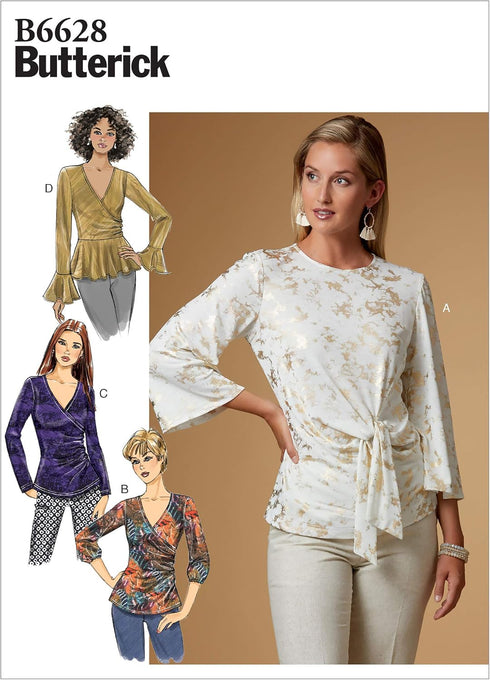 Butterick B6628A5 Easy Women's Wrap Front Blouse Sewing Patterns, Sizes 6-14...