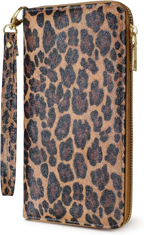 Leopard Wallet-Wallet for Women with Credit Card Holder Money Pockets Wristlet Band Wallet Case Coin Money Clip Woman Purse with RFID Blocking Lar...