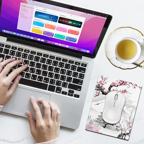 Small Mouse Pad Cute, Mini Mouse Pads for Wireless Mouse and Laptop, Travel Mousepads with Designs - Japanese Cherry Blossom/Sakura, Portable Mous...