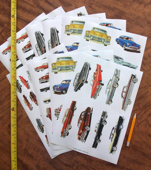 Decoupage Paper Pack (10sheets A4 / 8"x12") Classic Cars America Golden Era Sixties FLONZ Vintage Paper...