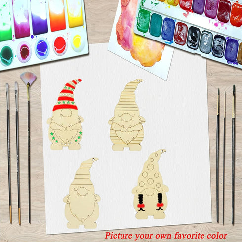 32 Pcs Gnome Wooden Hanging Ornaments, Unfinished Wood Cutouts Slices Elf Paintable Christmas Ornaments with Rope for Various Festivals DIY Craft ...