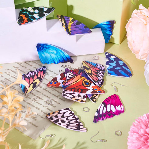 Beadthoven 56pcs Faux Leather Earrings Making Kit for Beginners, Double Sided Butterfly Wing Printed Fabric Earring Pieces with Earring Hooks Jump...
