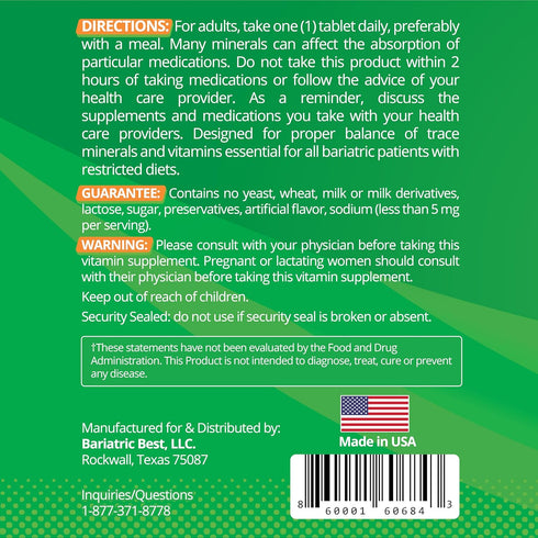 Bariatric Multivitamin with Iron for Post-Gastric Bypass & Sleeve Surgery, Energy Supplements, 90 Tablets, 24 Essential Nutrients, Formulated by B...