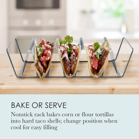 Chicago Metallic Professional 6-Shell Baked Taco Rack. Pefect for baking, filling and serving, 15-Inch-by-7-Inch, Grey...