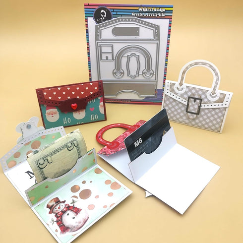 AlinaCraft 1set Card Bag Metal Cutting Die Cut for Handmade Gift Cards Holder Gift Wrap Money Packing Paper Craft Scrapbooking for DIY Holiday Gif...